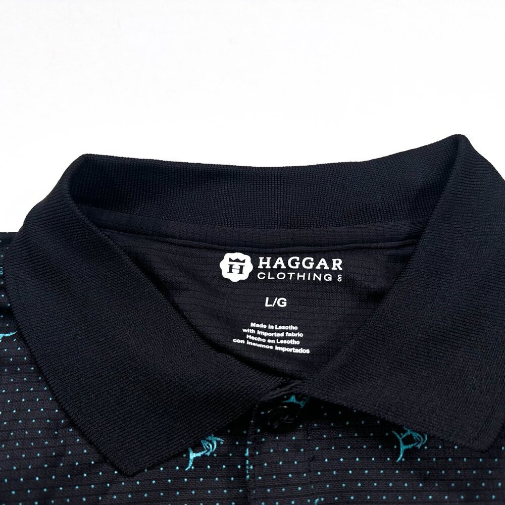 Haggar Patio Polo Shirt Men's L Black Blue BBQ Grill Golf Swordfish NEW NWT - Picture 3 of 4